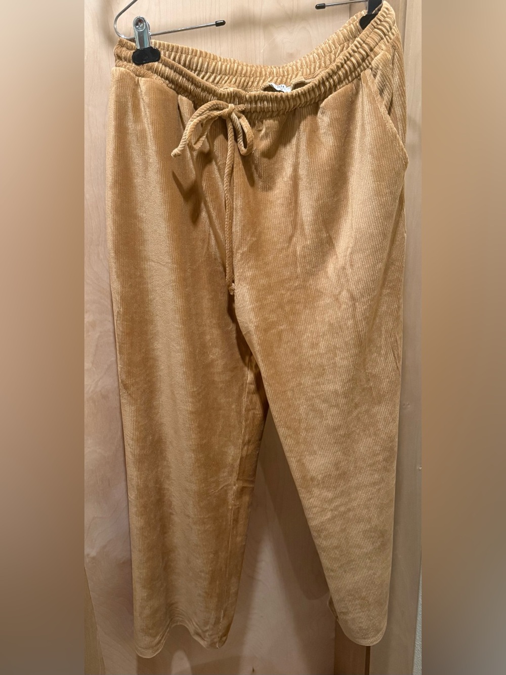 NLT Corduroy Drawstring Wide Leg Lounge Pants in Tan Size Medium New